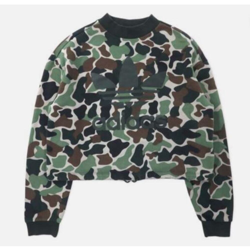 Camo Adidas Cropped Drawstring Sweatshirt Medium